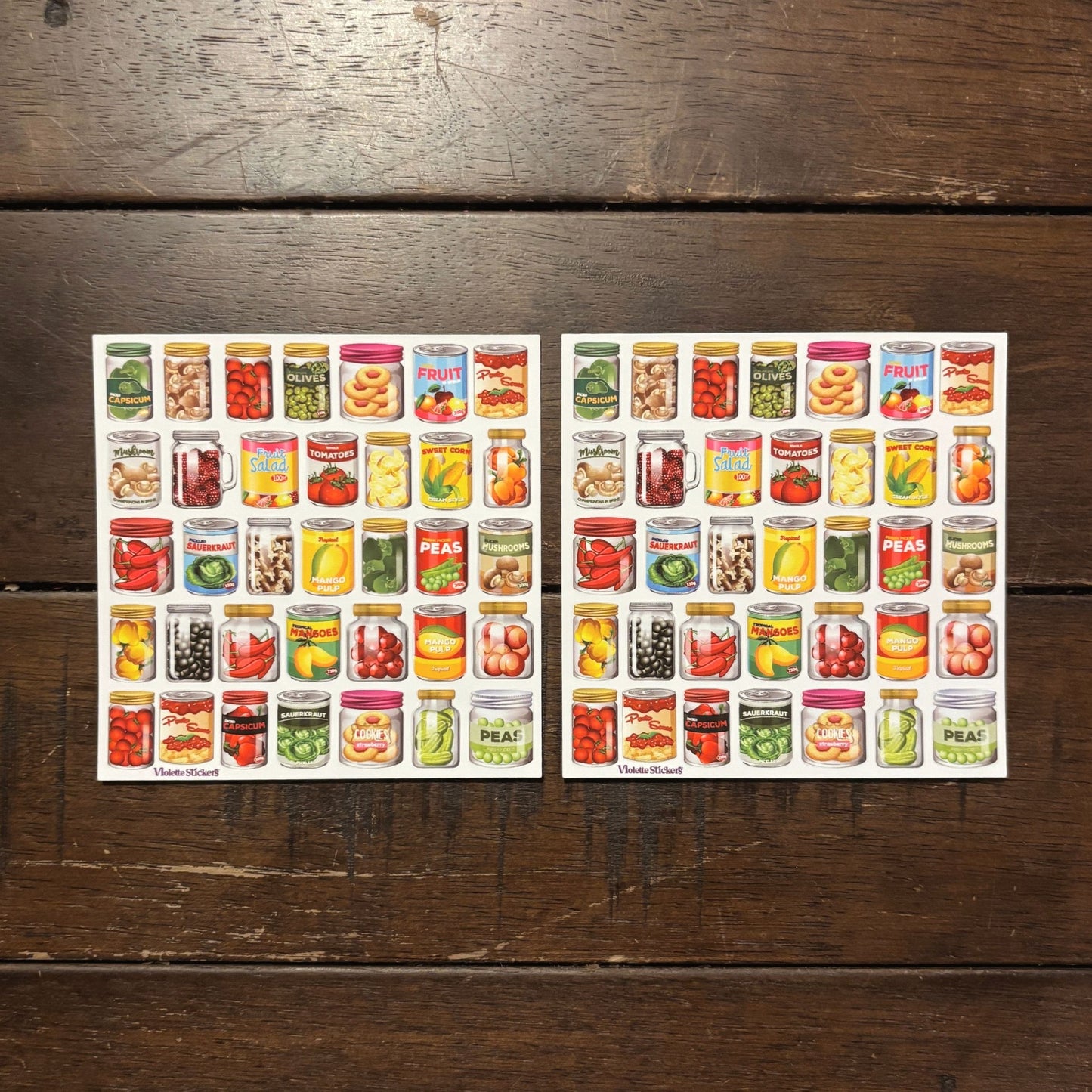 Cans and Jars of Food Stickers | 4" x 4" Stickers | 2 Sheets