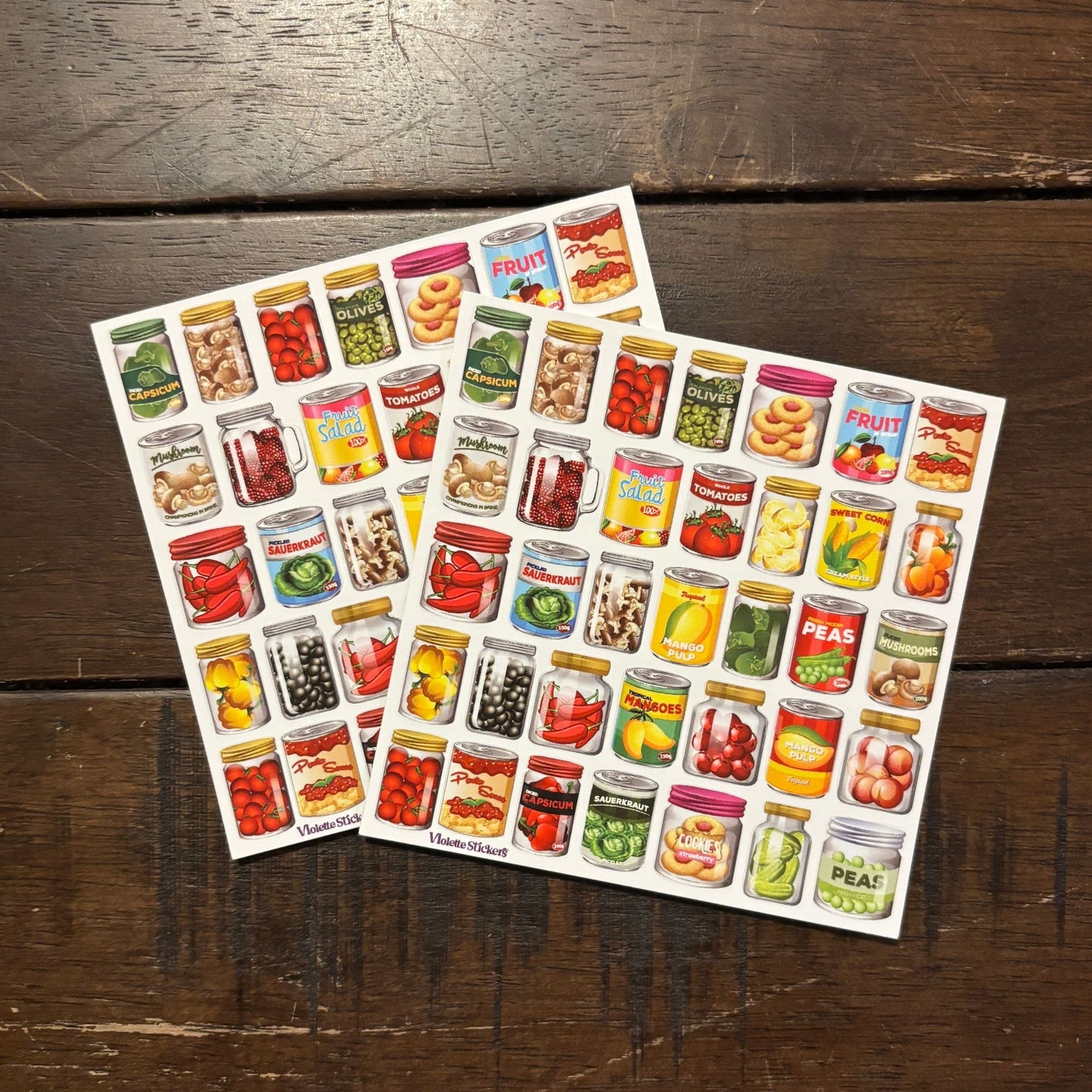 Cans and Jars of Food Stickers | 4" x 4" Stickers | 2 Sheets
