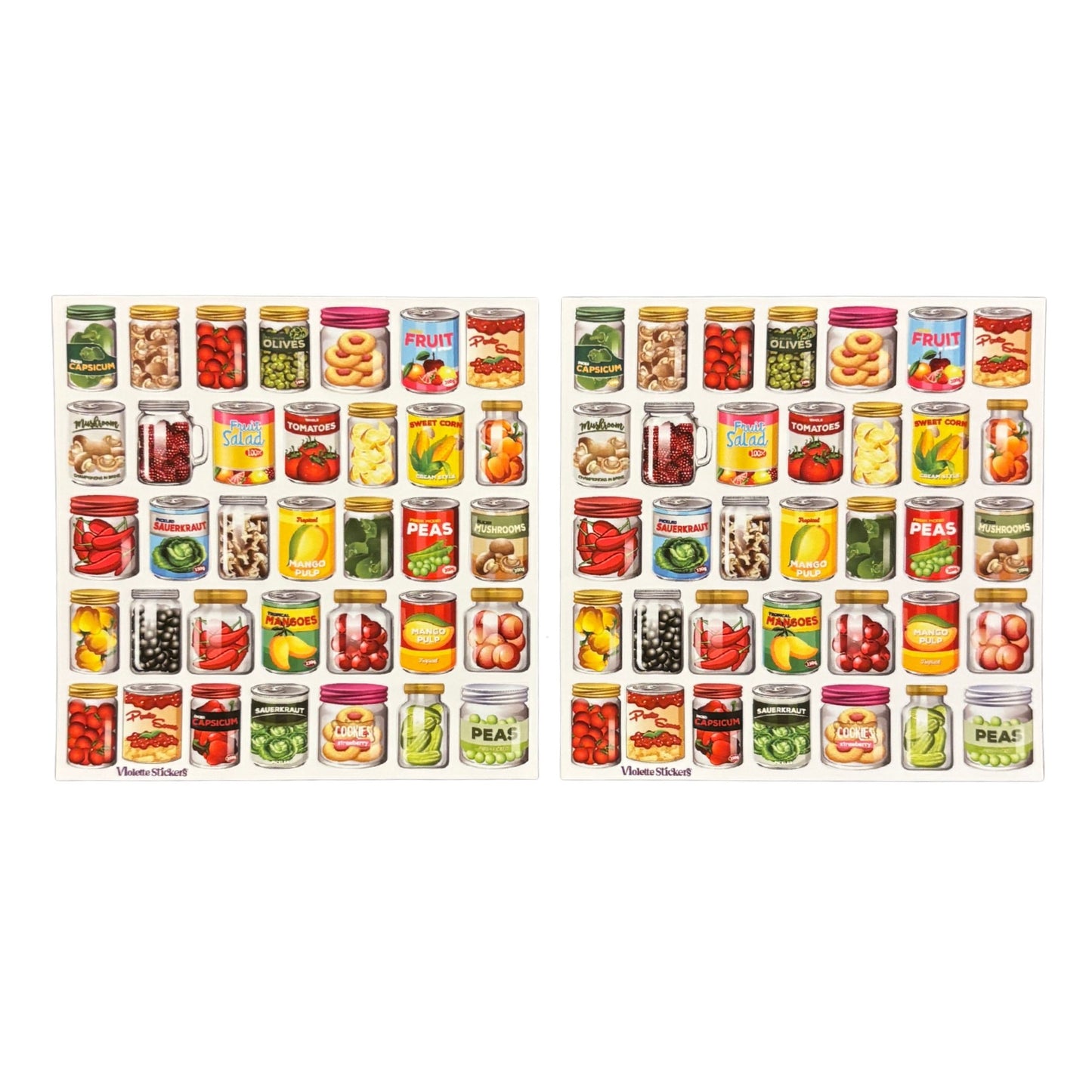 Cans and Jars of Food Stickers | 4" x 4" Stickers | 2 Sheets