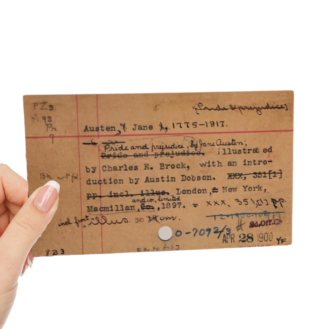 Card Catalog Notecard Set in Keepsake Tromp D'Oeil Box | Bibliophile Library Gifts Vintage Cards