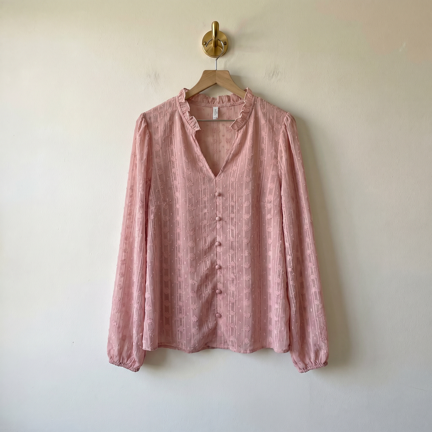 Career Coquette Pink Long Sleeve Textured Blouse