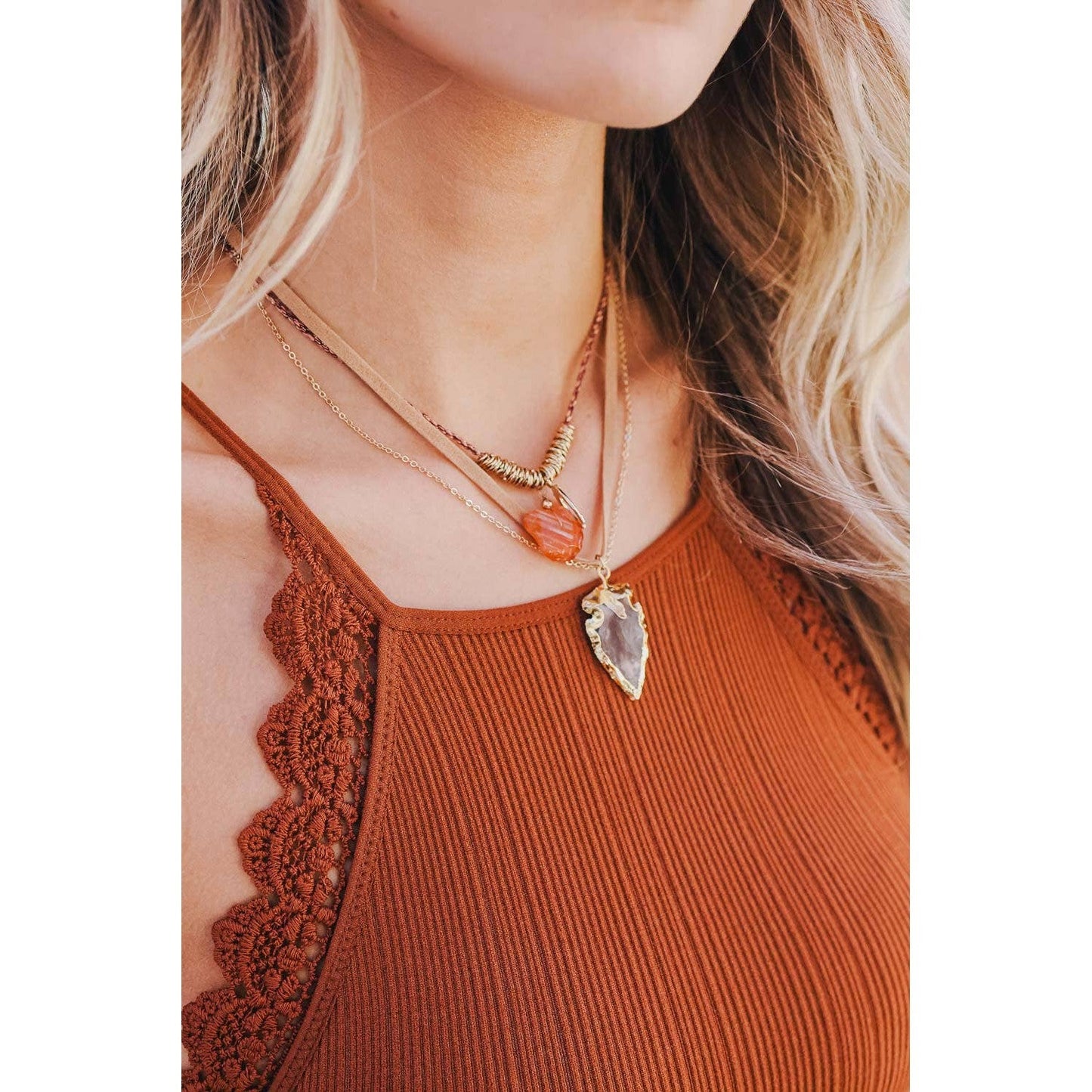 Carnelian & Brown Agate Multi Layered Suede Necklace