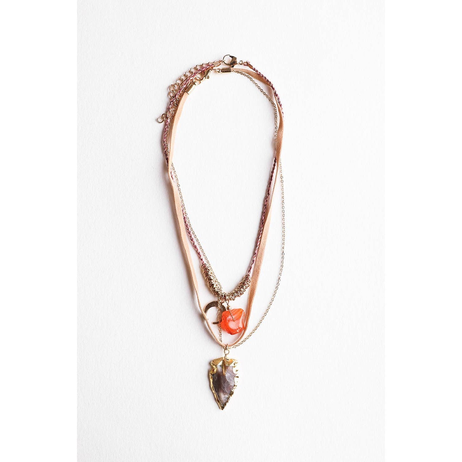 Carnelian & Brown Agate Multi Layered Suede Necklace