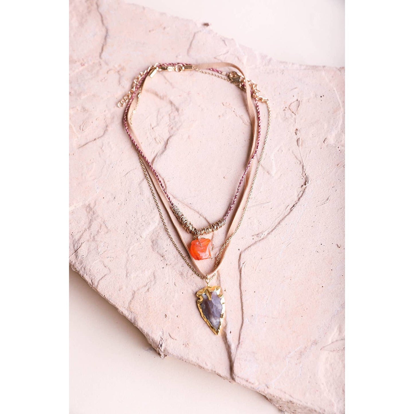 Carnelian & Brown Agate Multi Layered Suede Necklace