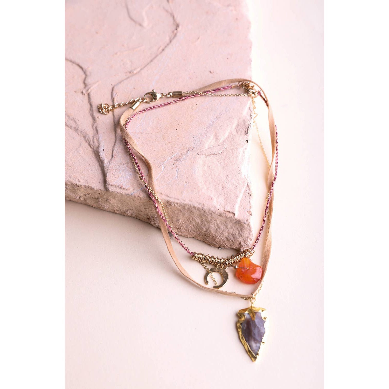 Carnelian & Brown Agate Multi Layered Suede Necklace