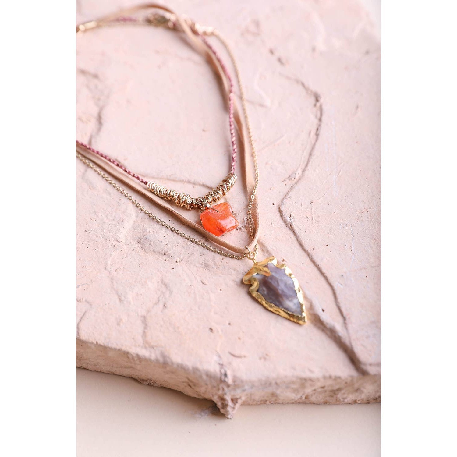 Carnelian & Brown Agate Multi Layered Suede Necklace