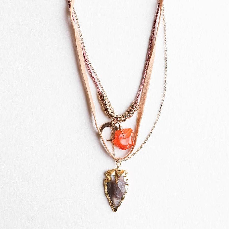 Carnelian & Brown Agate Multi Layered Suede Necklace