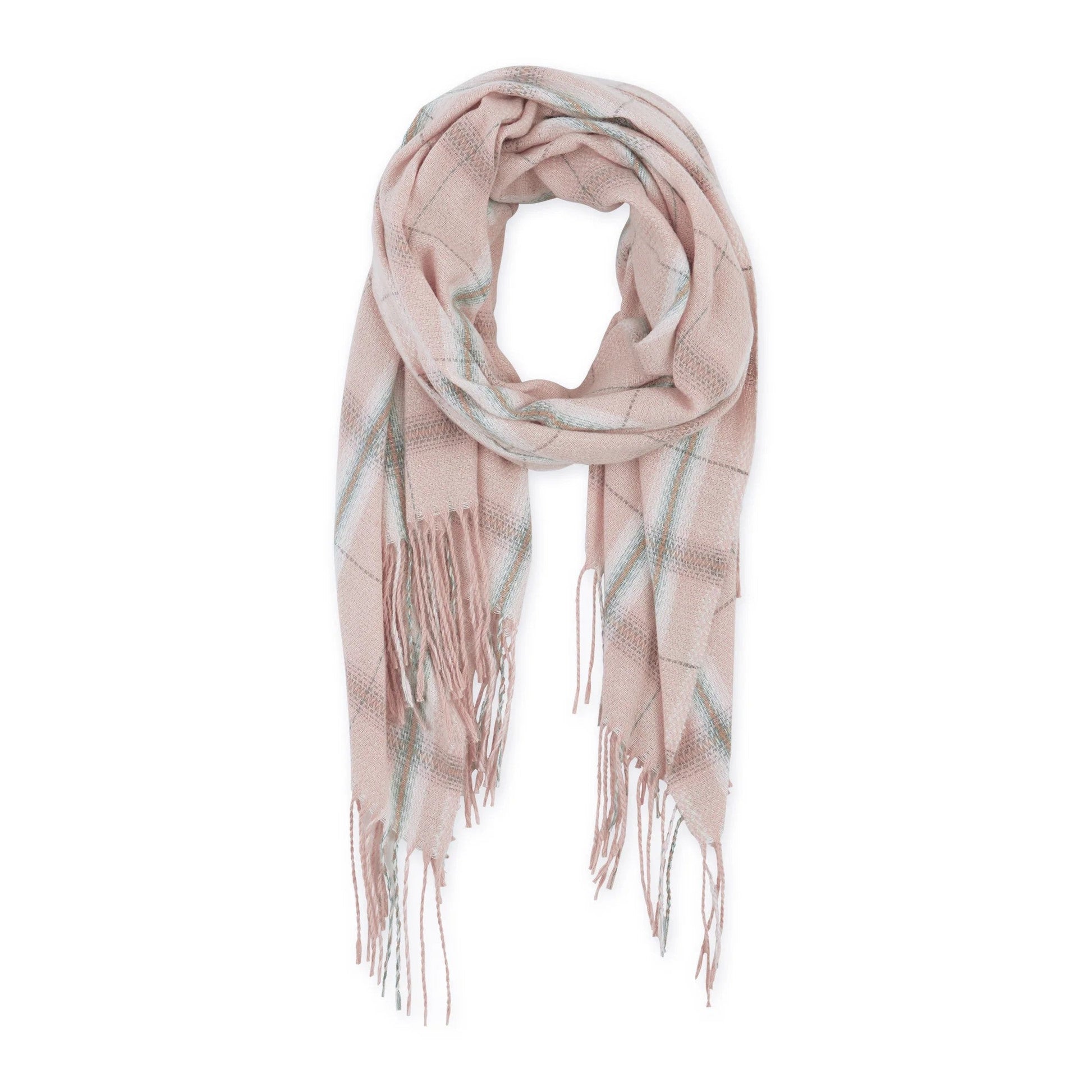 Caroline Plaid Scarf in Pink | Classic Winter Plaid Pattern Scarf | 75" x 27.5"