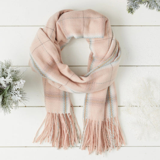 Caroline Plaid Scarf in Pink | Classic Winter Plaid Pattern Scarf | 75" x 27.5"