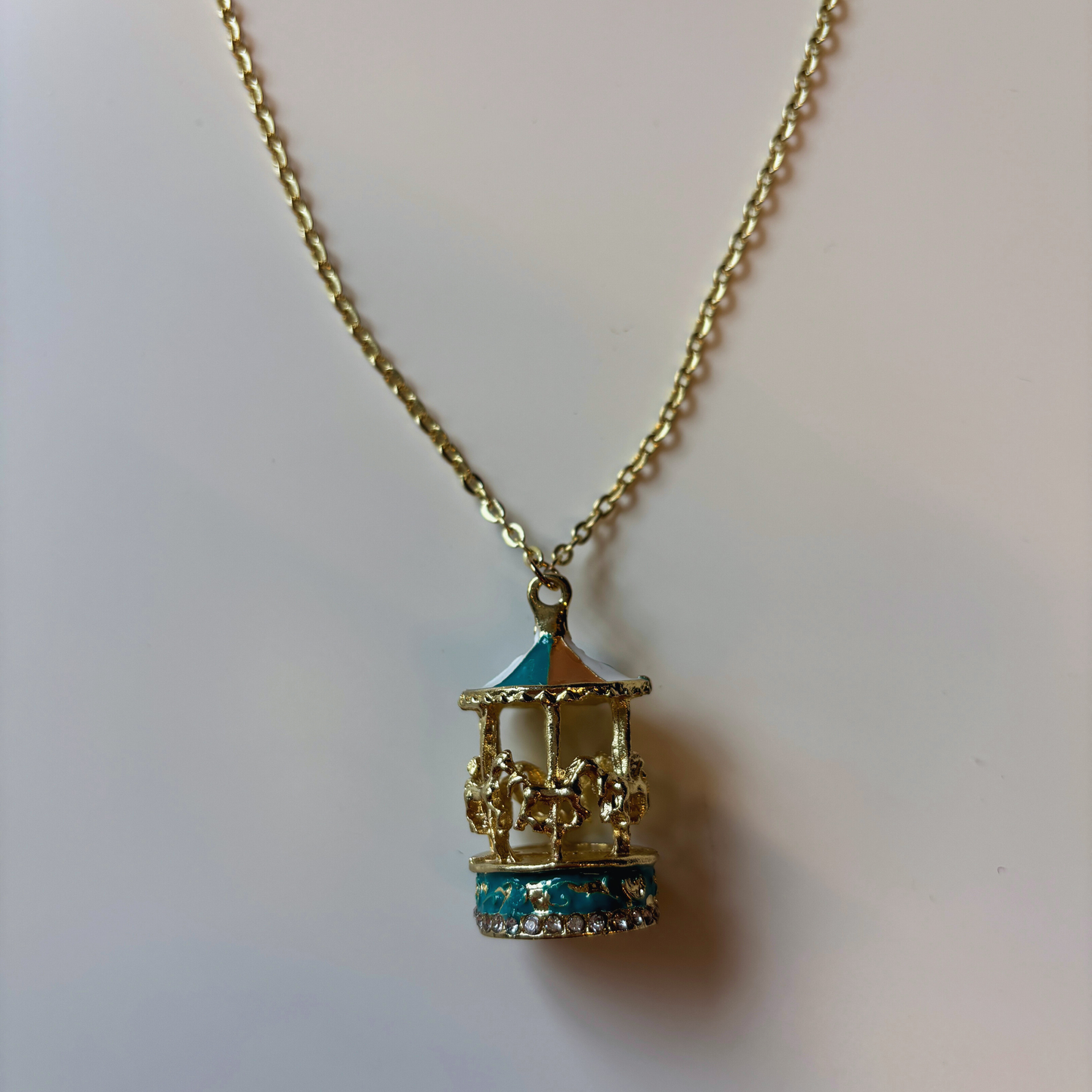 Carousel Necklace | Enamel & Gold Carousel Pendant with Gold Horses