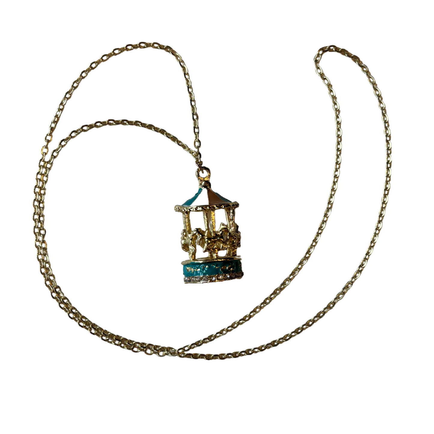 Carousel Necklace | Enamel & Gold Carousel Pendant with Gold Horses