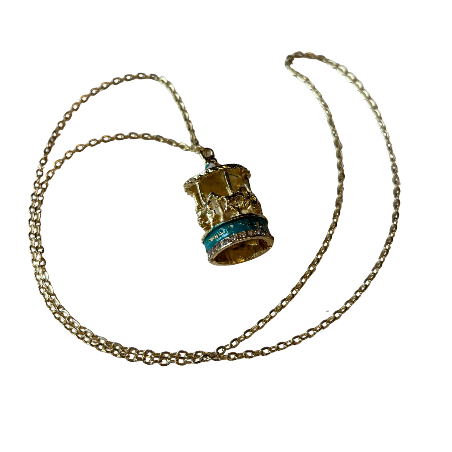Carousel Necklace | Enamel & Gold Carousel Pendant with Gold Horses