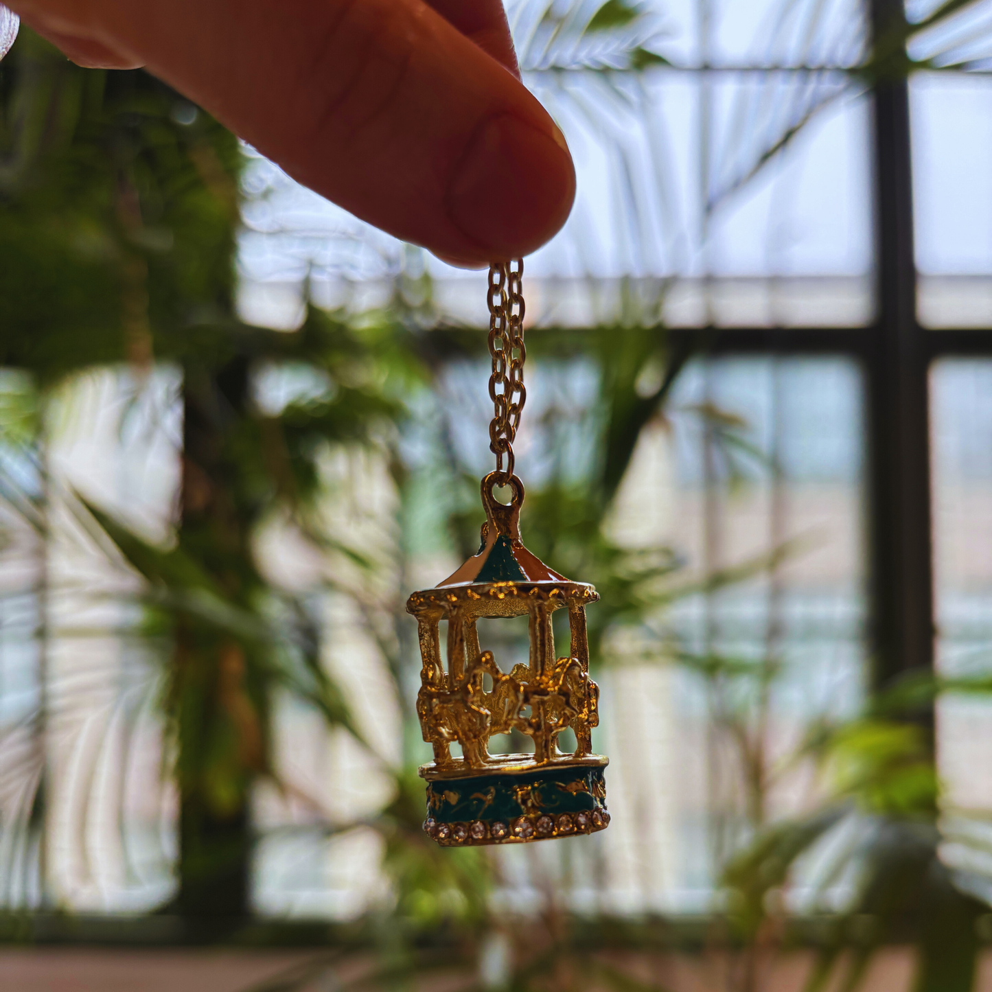 Carousel Necklace | Enamel & Gold Carousel Pendant with Gold Horses