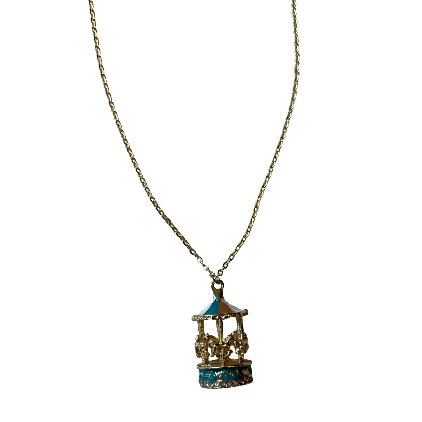 Carousel Necklace | Enamel & Gold Carousel Pendant with Gold Horses