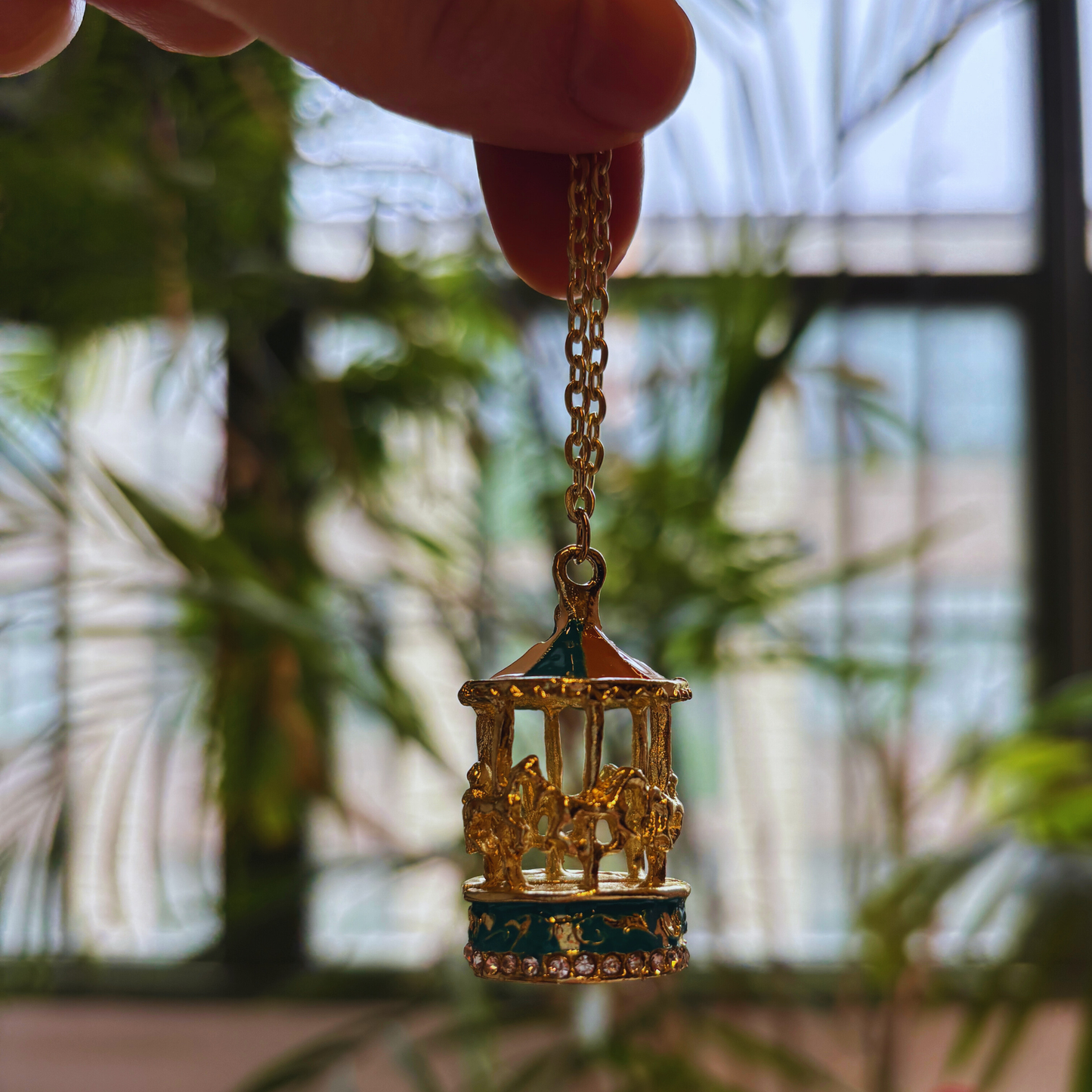 Carousel Necklace | Enamel & Gold Carousel Pendant with Gold Horses