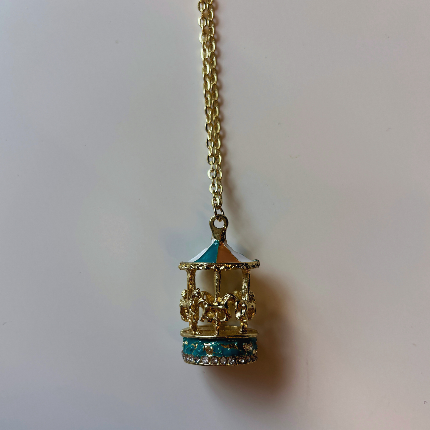 Carousel Necklace | Enamel & Gold Carousel Pendant with Gold Horses
