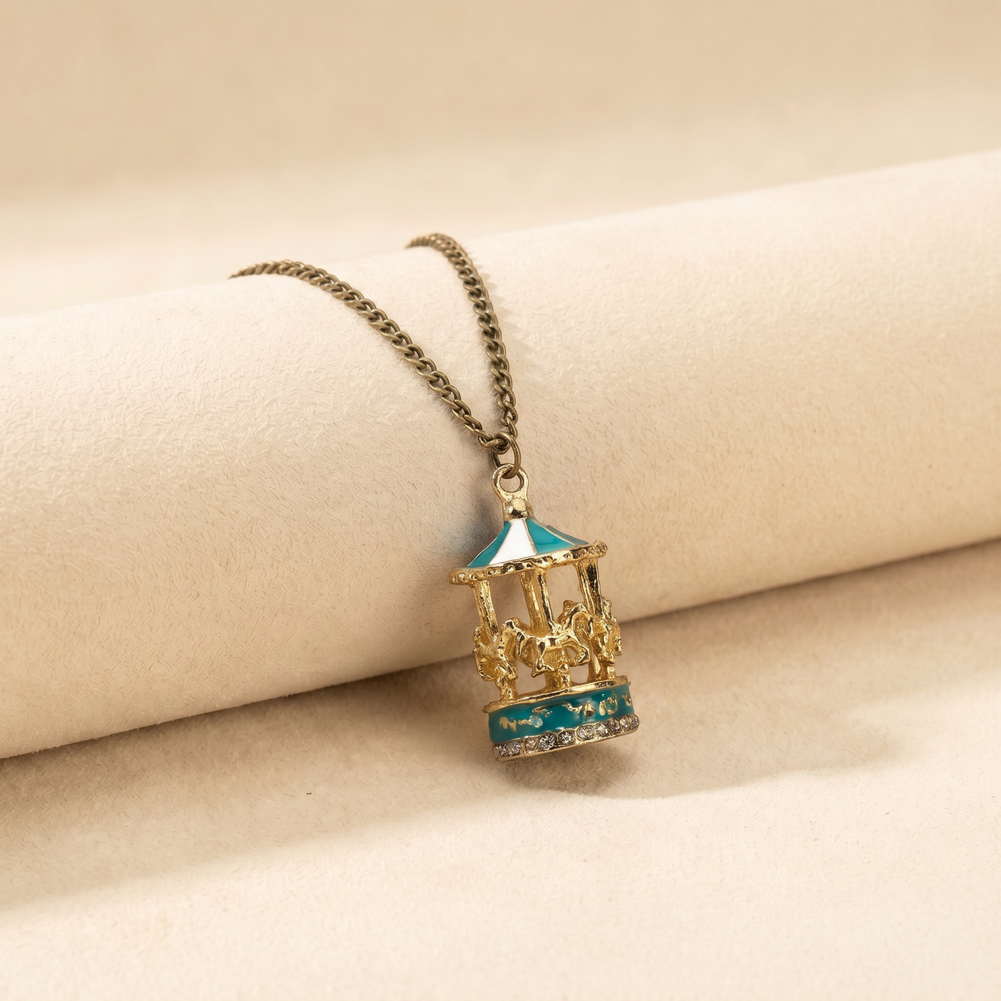 Carousel Necklace | Enamel & Gold Carousel Pendant with Gold Horses