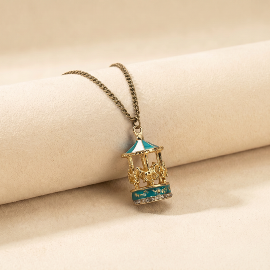 Carousel Necklace | Enamel & Gold Carousel Pendant with Gold Horses