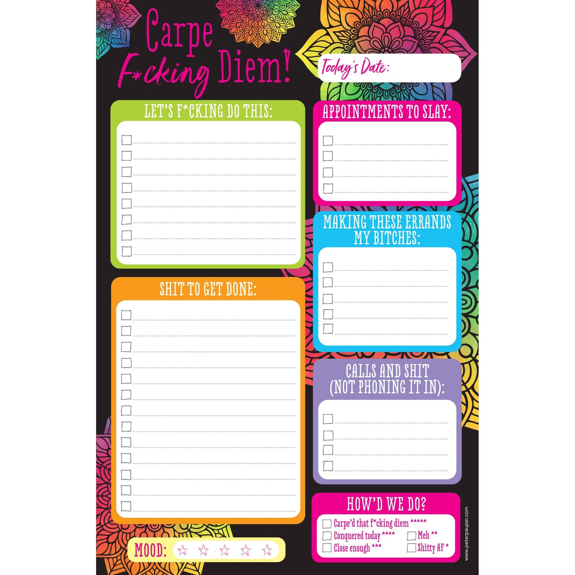 Carpe F*cking Diem Note Pad | 60 Tearable Sheets 6" x 9" Stationery List Pad