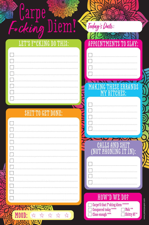 Carpe F*cking Diem Note Pad | 60 Tearable Sheets 6" x 9" Stationery List Pad