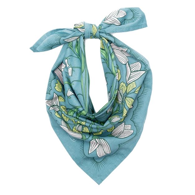 Cassie in Teal with Flowers Bandana | 22" x 22" Premium Cotton