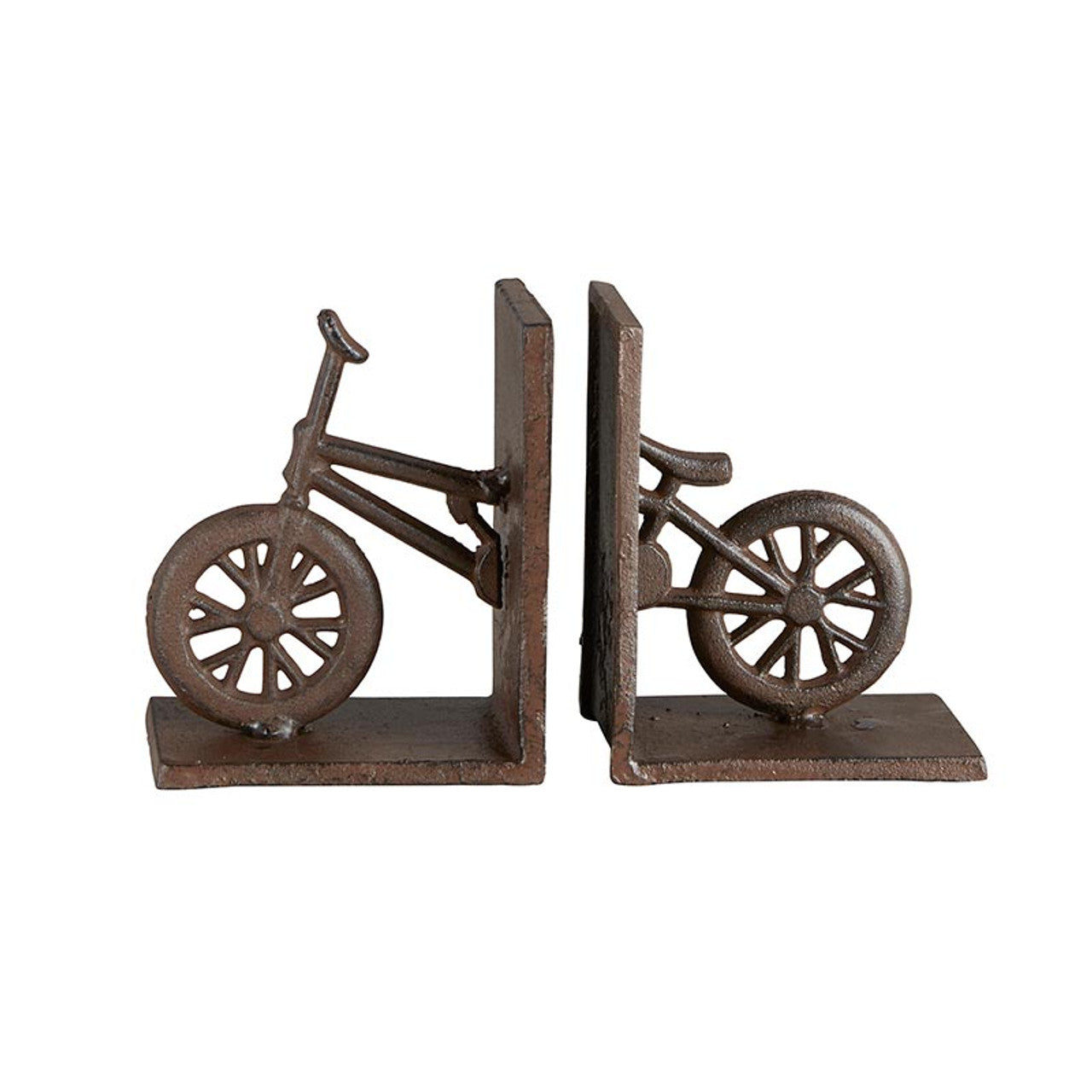 Cast Iron Bike Bookends Set | Decorative Brown Bicycle Bookshelf Stand Support Brace Holder