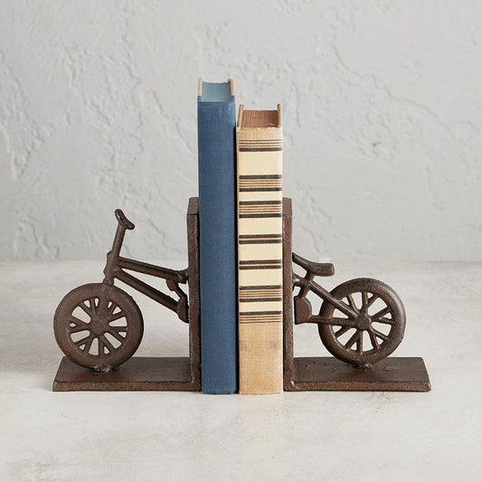 Cast Iron Bike Bookends Set | Decorative Brown Bicycle Bookshelf Stand Support Brace Holder