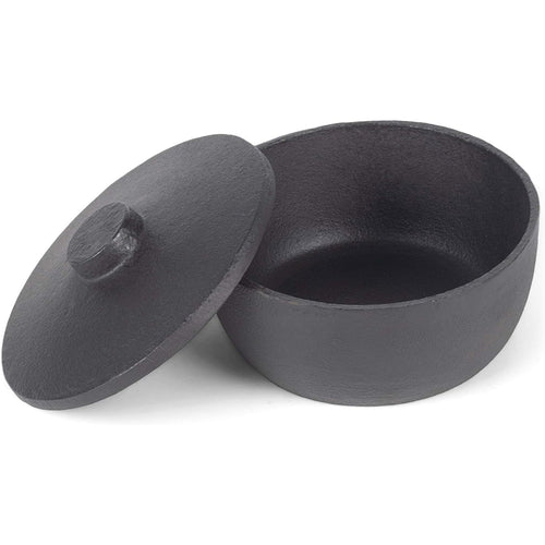 Cast Iron Mini Pot with Lid in Black | Rustic Round Bowl | 4.5" x 3"