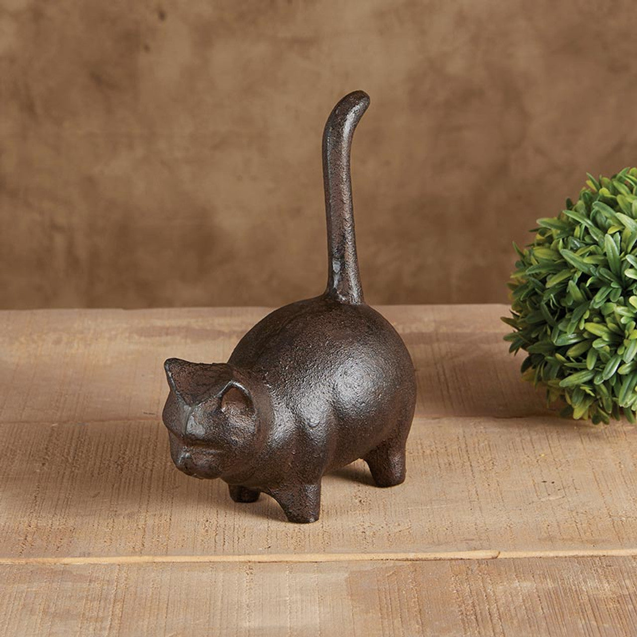 Cast Iron Round Cat | Brown Figurine Cat Lovers Decor