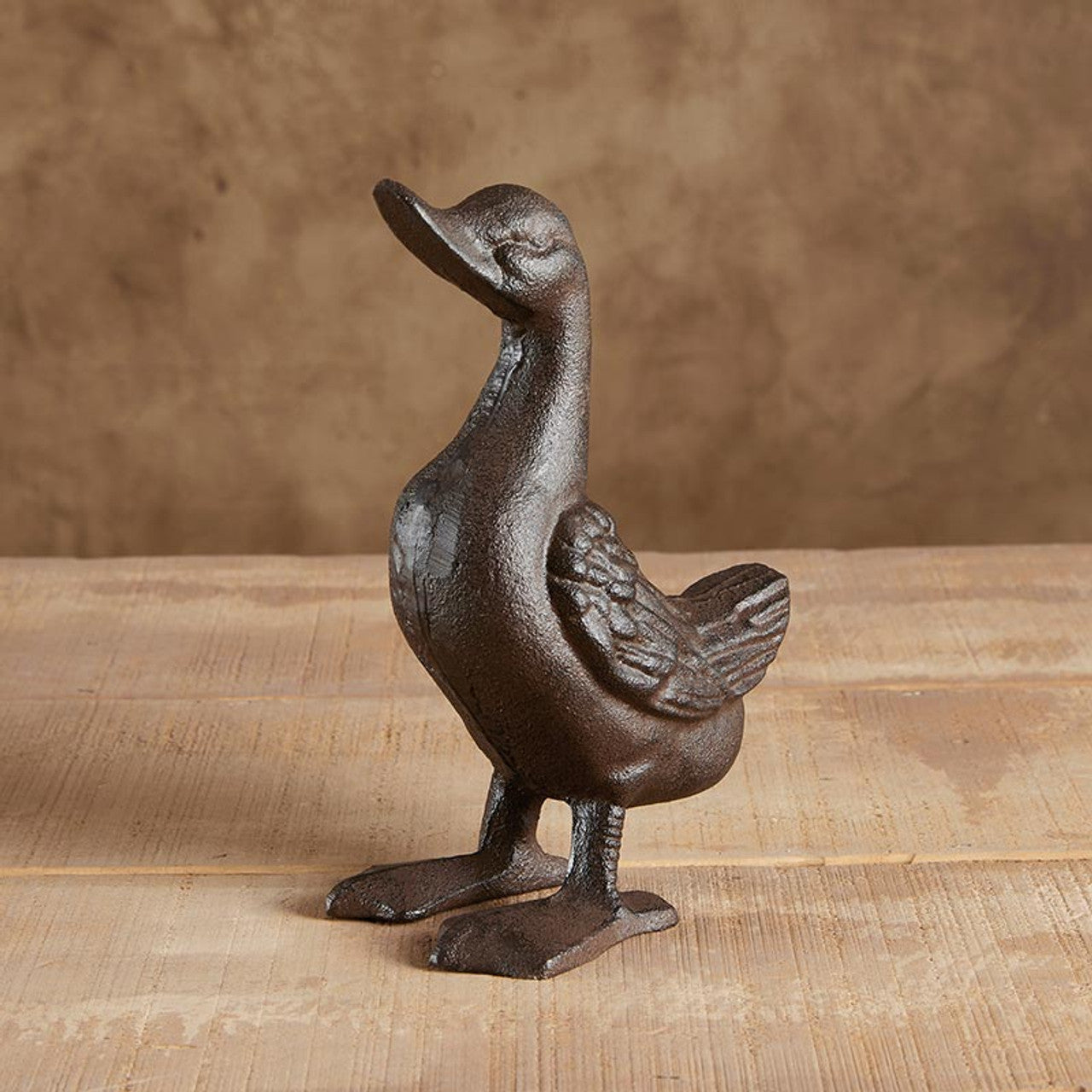 Cast Iron Standing Duck Decor in Rustic Brown | Decorative Table Shelf Figurine