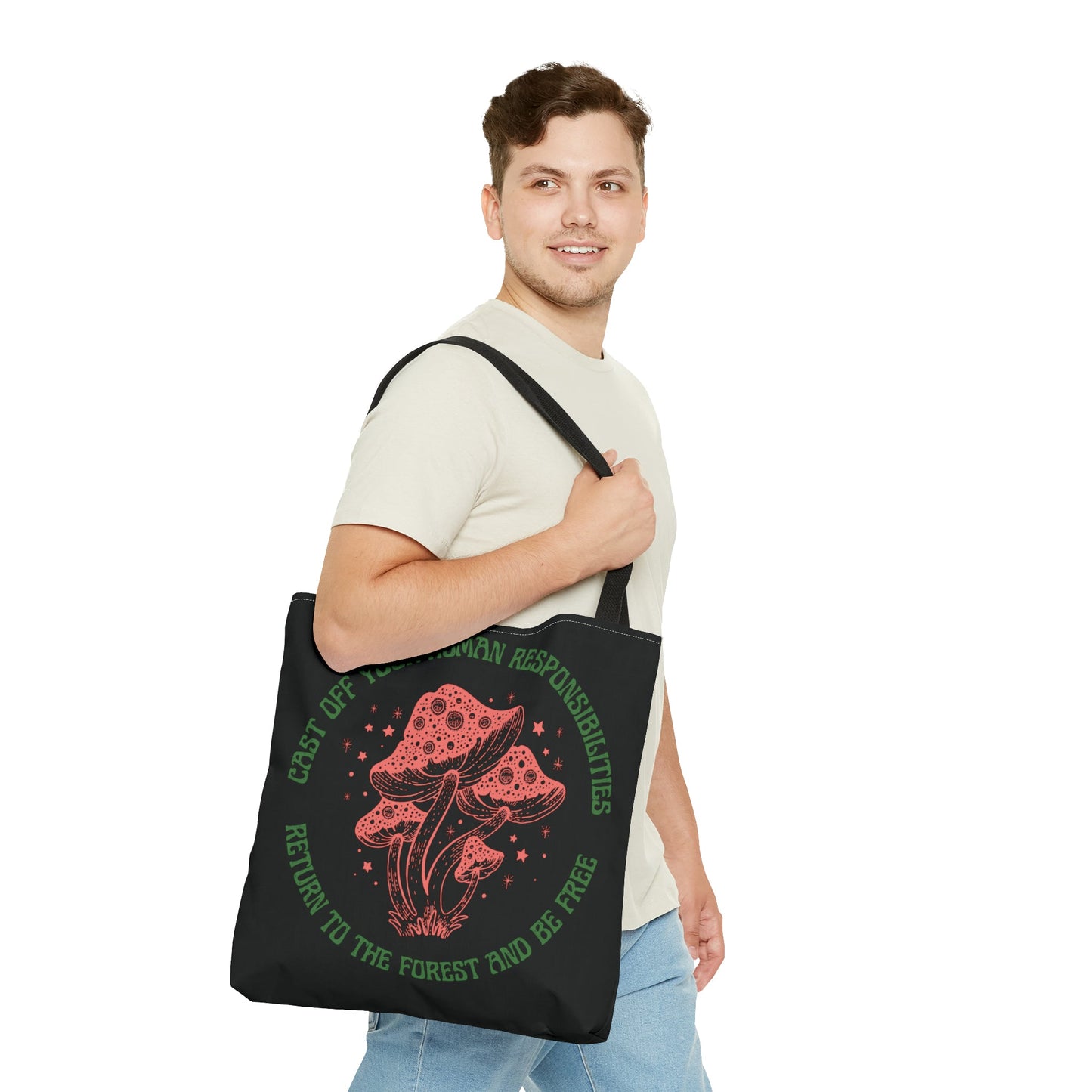 Cast Off Your Human Responsibilities Tote Bag in Black | 18" x 18"