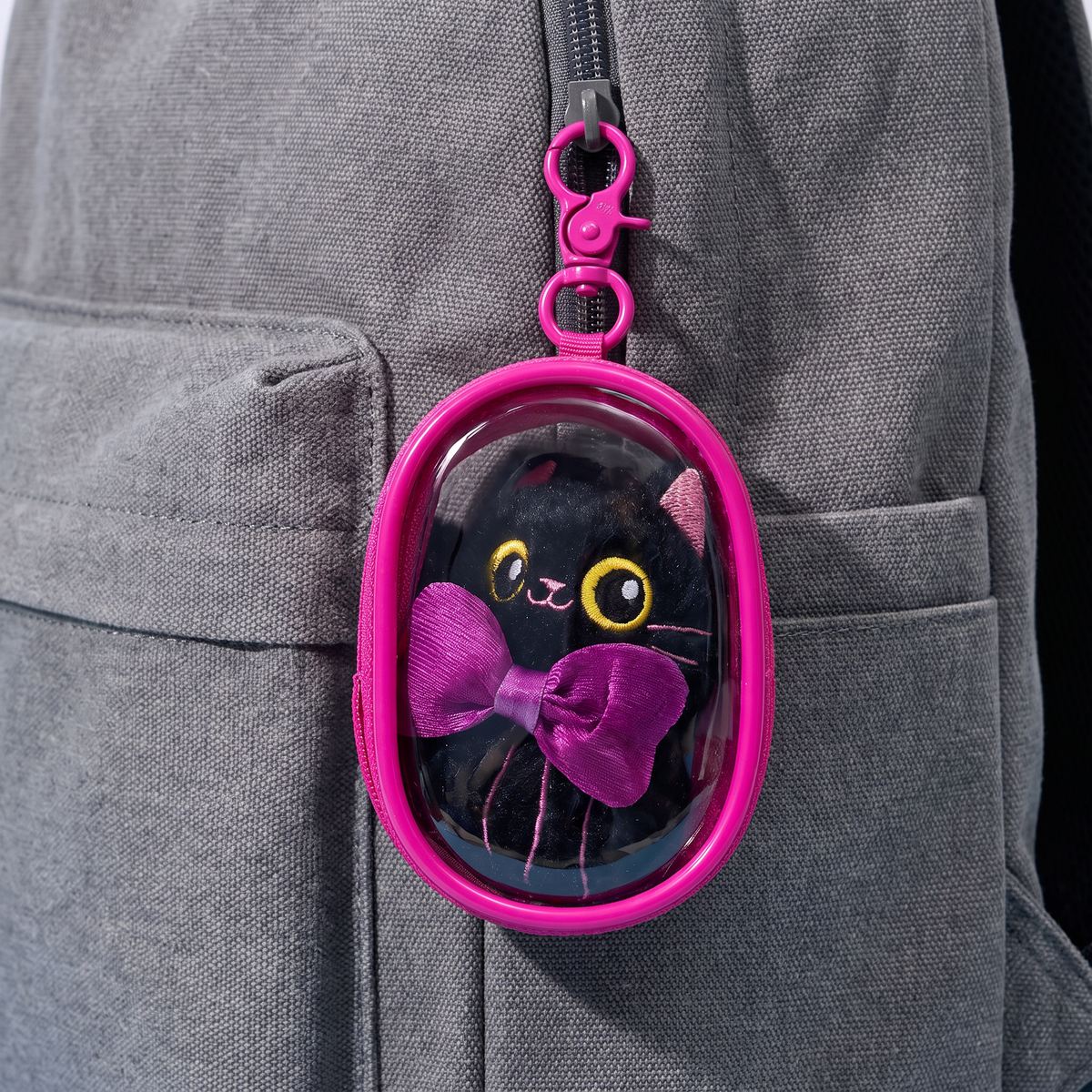 Cat & Bear Plush Bag Charms with Clear Pouch Keychain-Crover-The Bullish Store