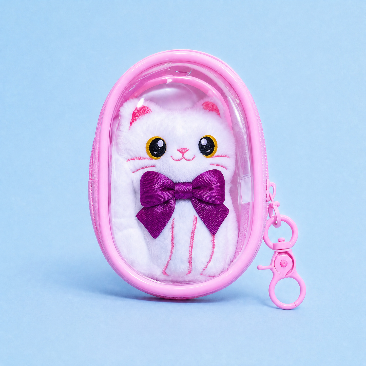 Cat & Bear Plush Bag Charms with Clear Pouch Keychain-Crover-The Bullish Store