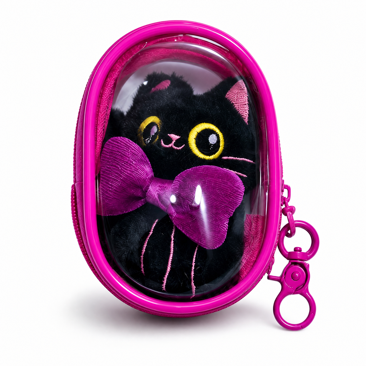 Cat & Bear Plush Bag Charms with Clear Pouch Keychain-Crover-The Bullish Store