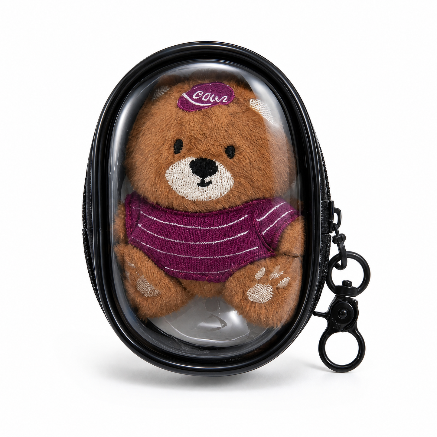 Cat & Bear Plush Bag Charms with Clear Pouch Keychain-Crover-The Bullish Store