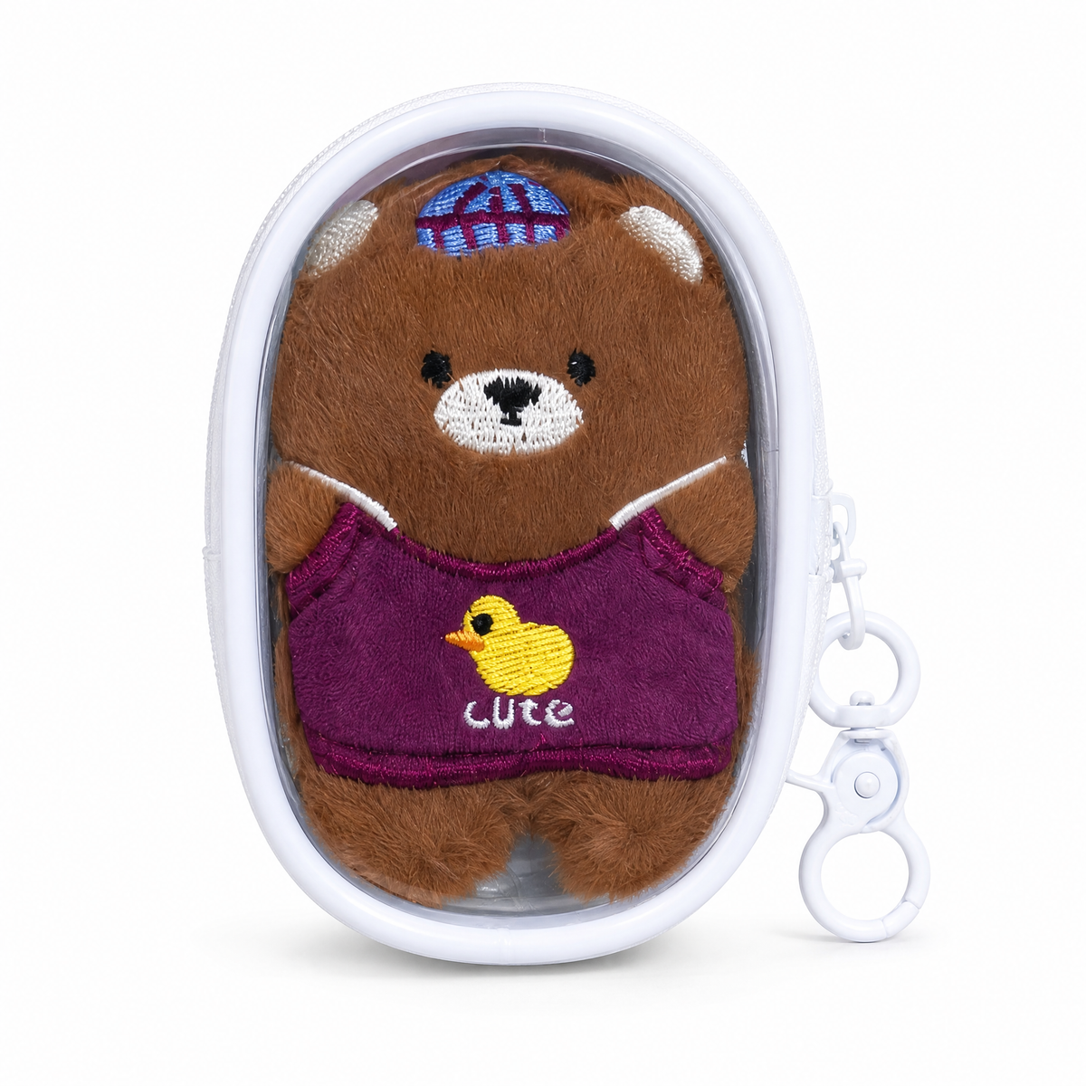 Cat & Bear Plush Bag Charms with Clear Pouch Keychain-Crover-The Bullish Store