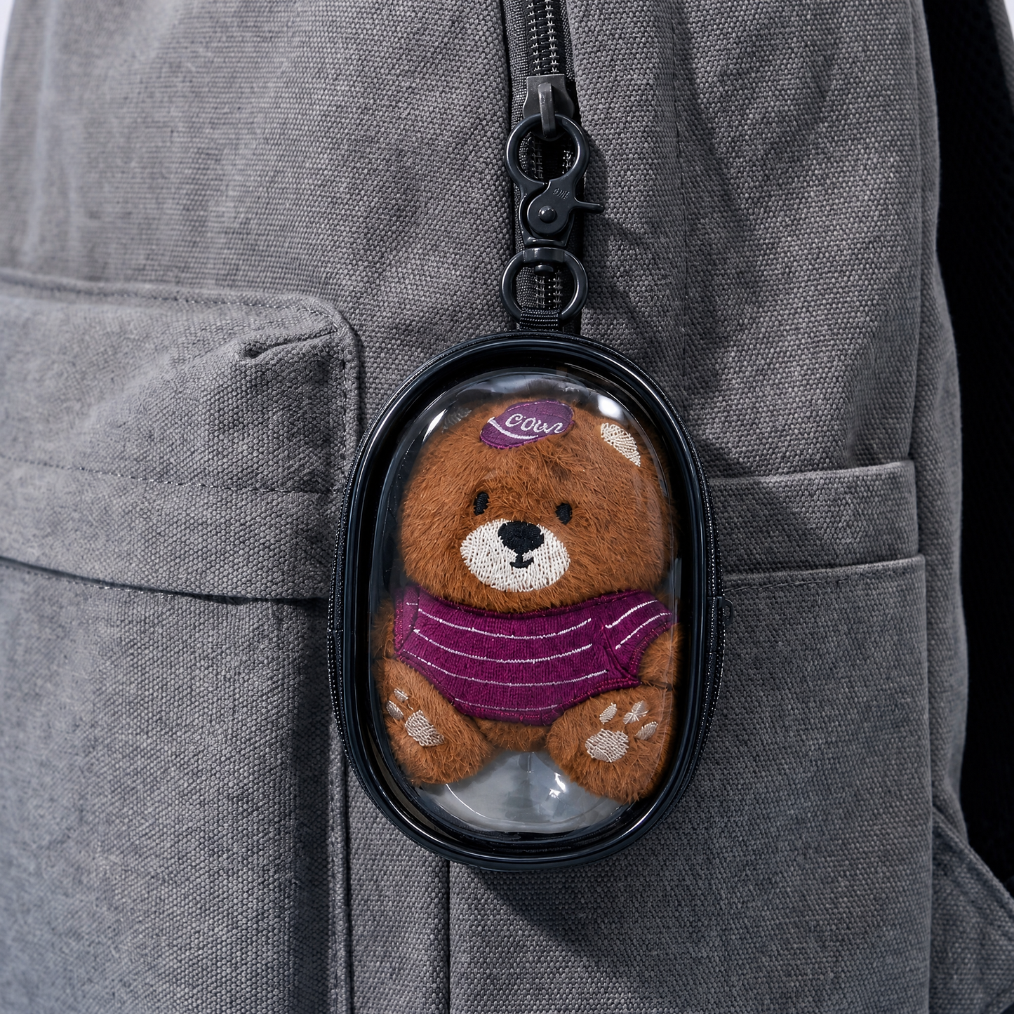 Cat & Bear Plush Bag Charms with Clear Pouch Keychain-Crover-The Bullish Store