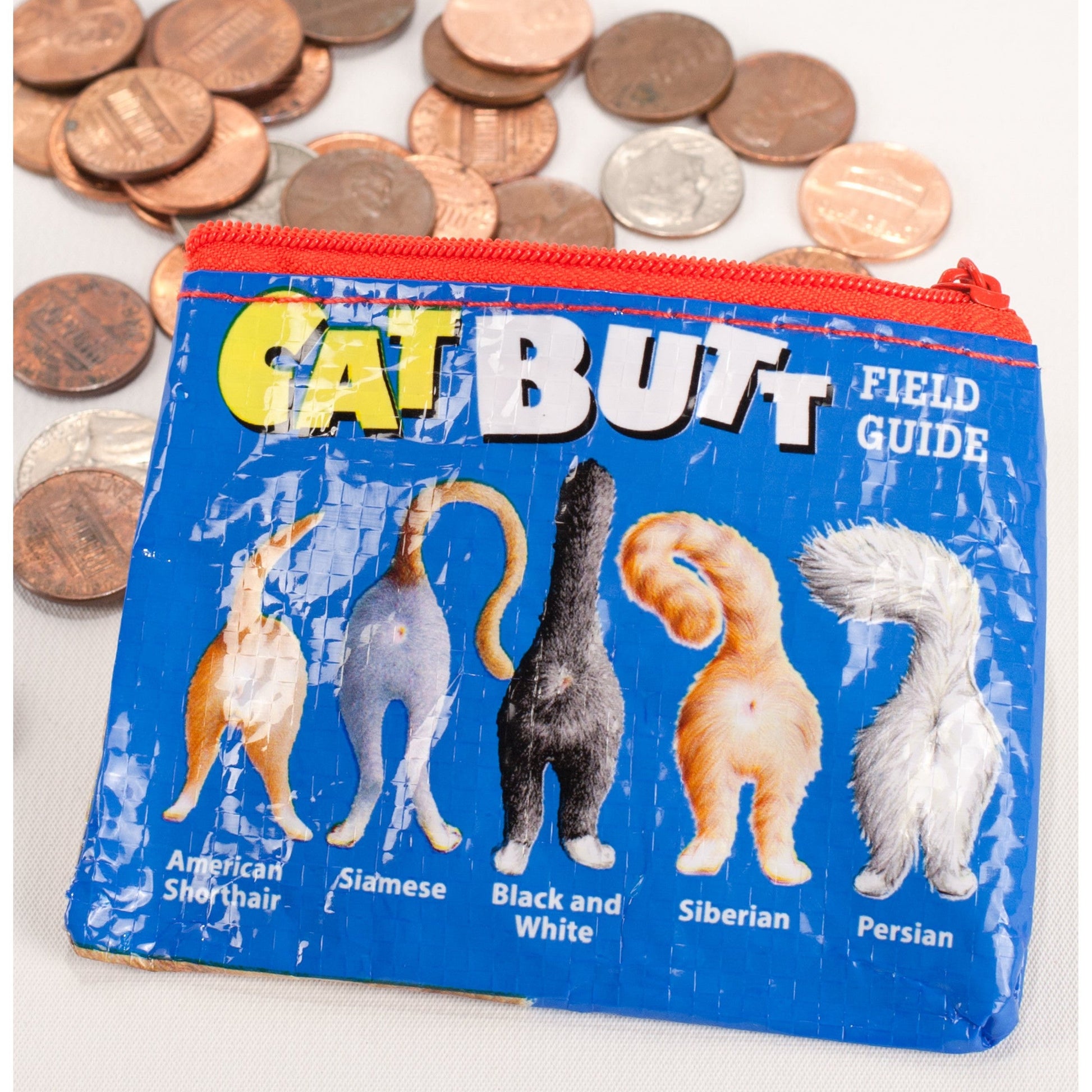 Cat Butt Coin Purse in Blue | Recycled Material | 3"h x 4"w | BlueQ at GetBullish