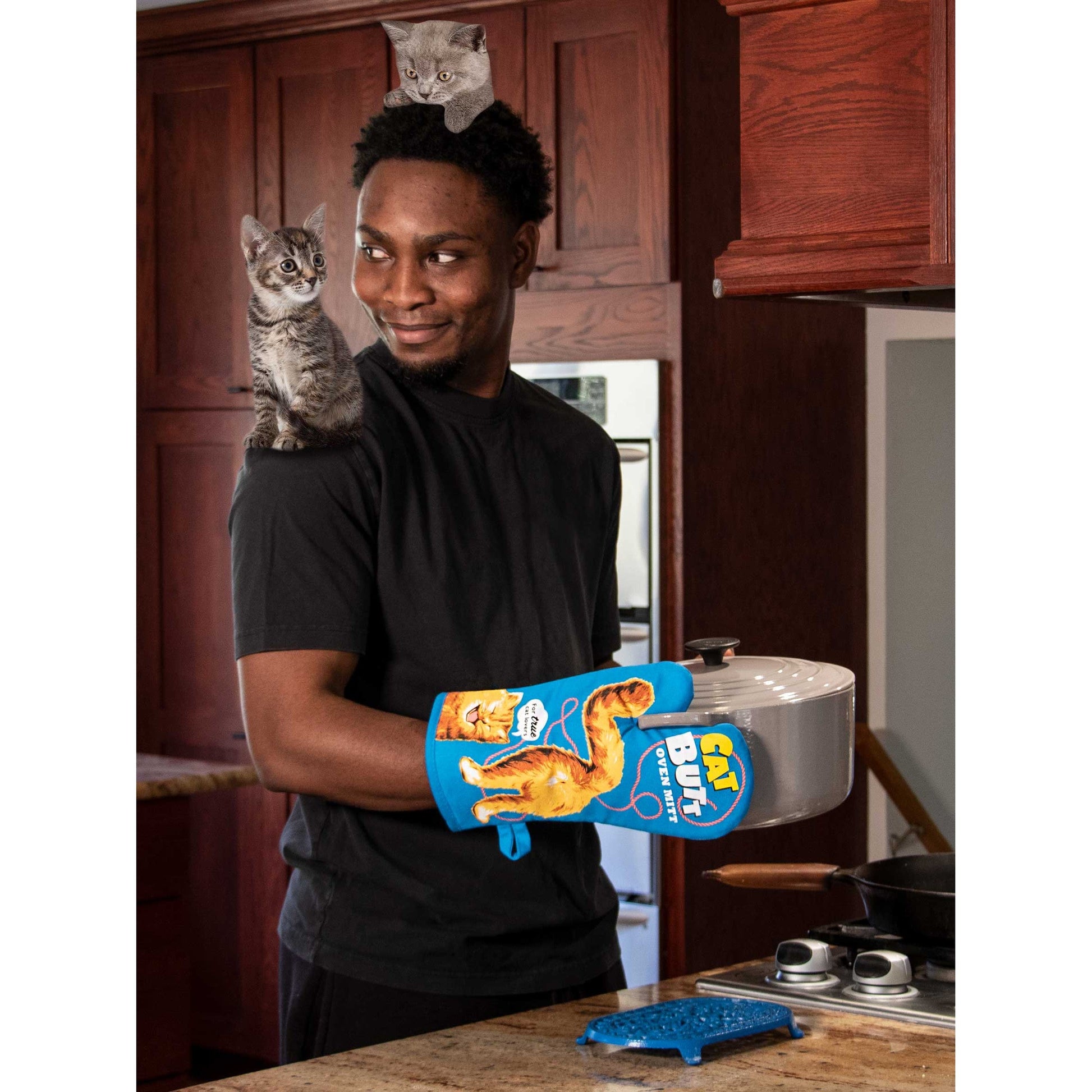 Cat Butt Oven Mitt | Funny Cat Thermal Pot Holder in Blue