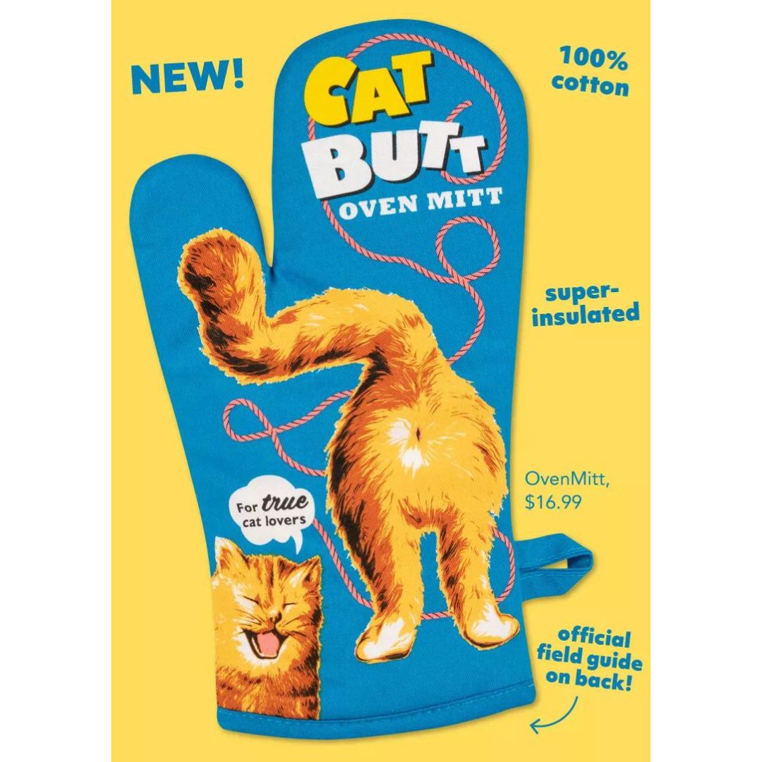 Cat Butt Oven Mitt | Funny Cat Thermal Pot Holder in Blue | BlueQ at GetBullish