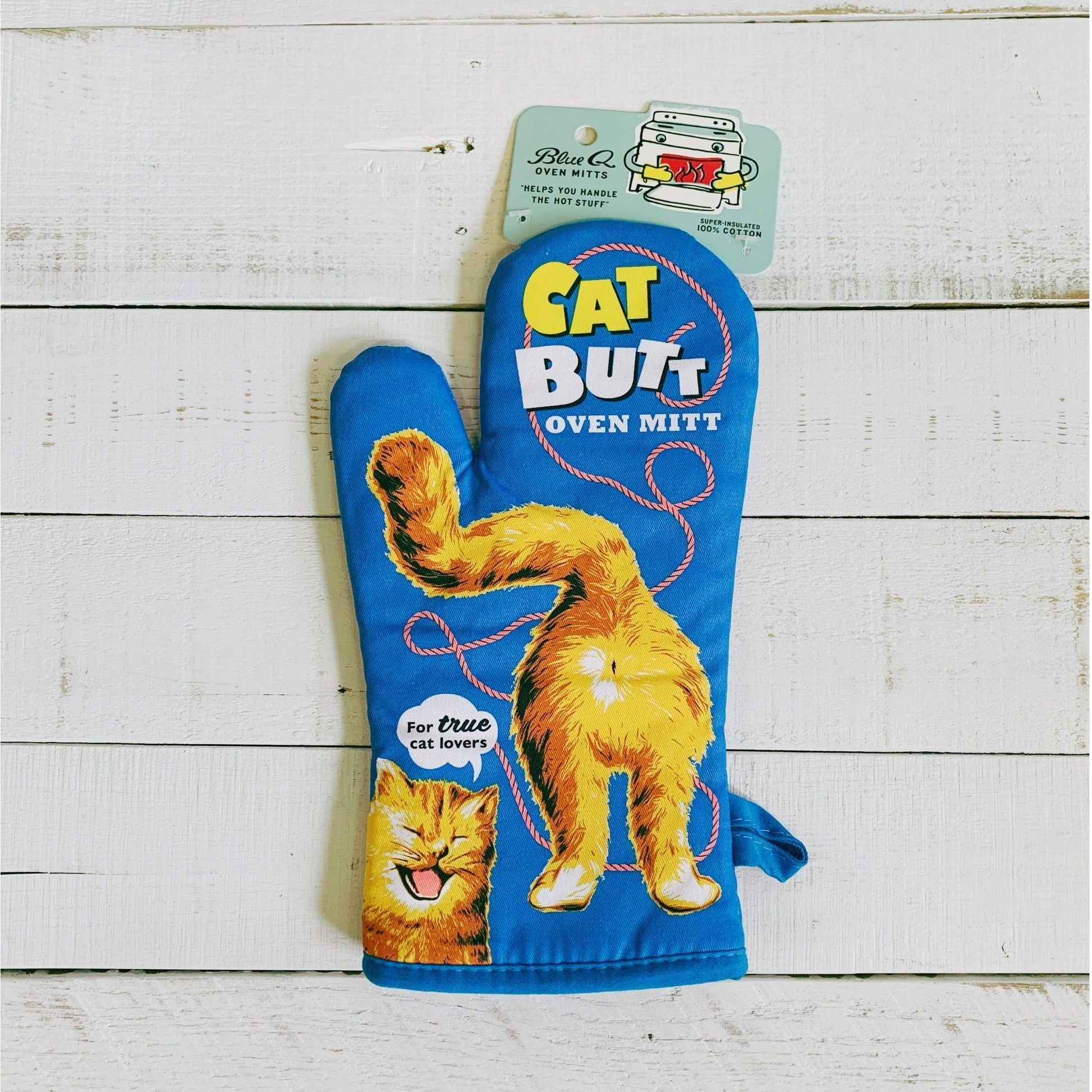 Cat Butt Oven Mitt | Funny Cat Thermal Pot Holder in Blue | BlueQ at GetBullish