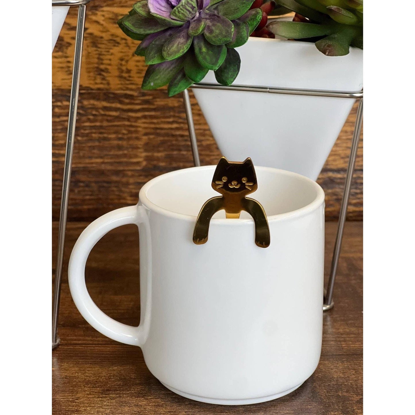 Cat Hanging Tea Spoon in Gold Silver or Black | Stainless Steel Coffee & Tea Spoon for Cat Lovers | 4.5"