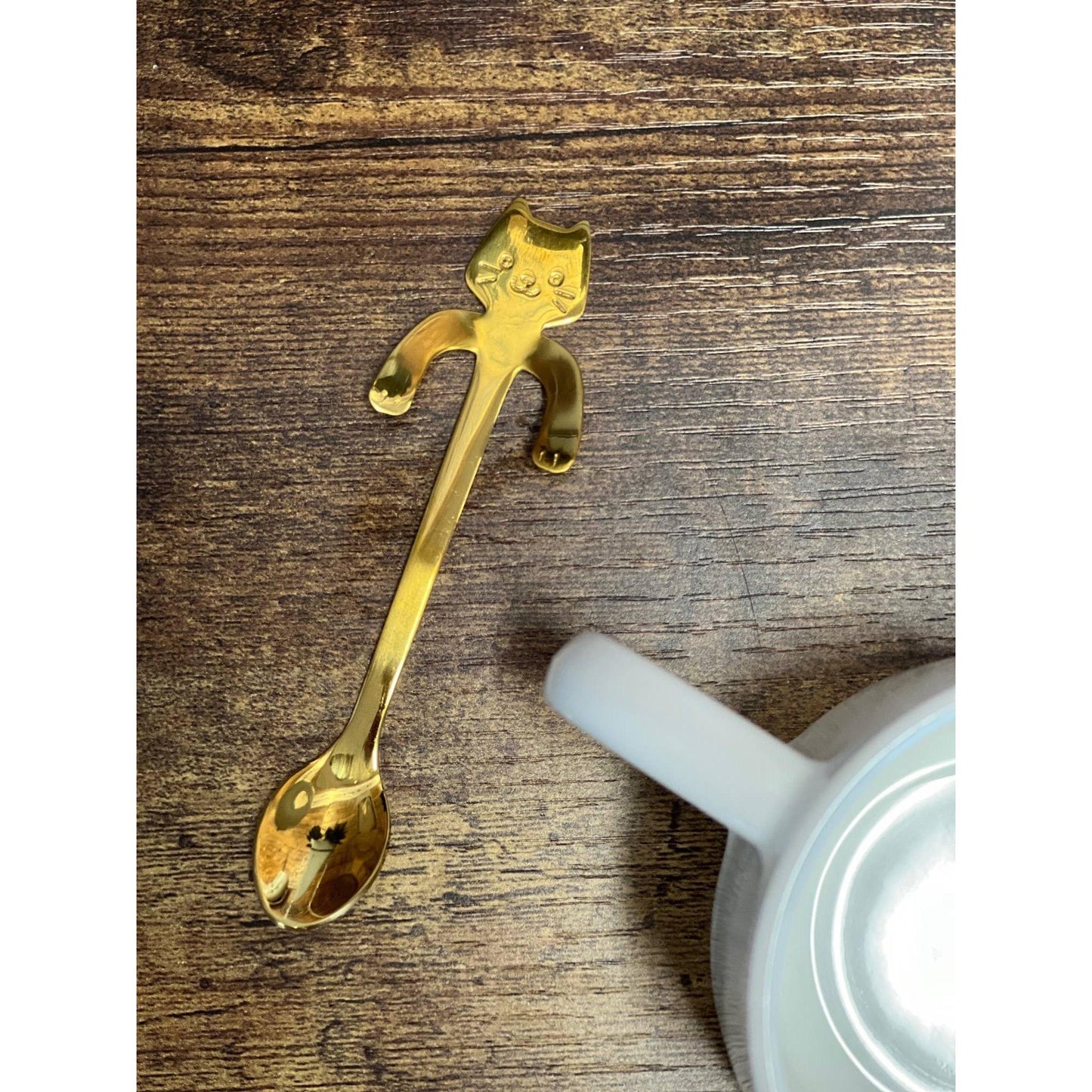Cat Hanging Tea Spoon in Gold Silver or Black | Stainless Steel Coffee & Tea Spoon for Cat Lovers | 4.5"
