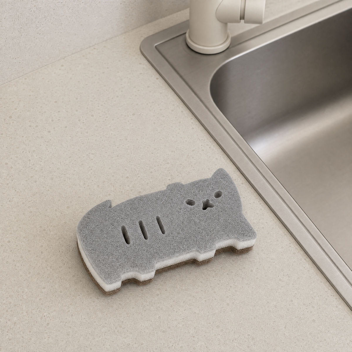 Cat Shaped Kitchen Sponges | Set of 4 | Standing & Lounging Cats | Black, Gray & White