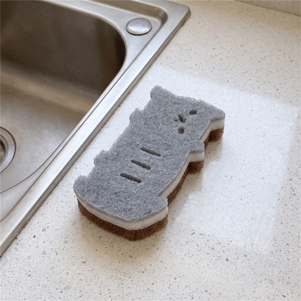 Cat Shaped Kitchen Sponges | Set of 4 | Standing & Lounging Cats | Black, Gray & White