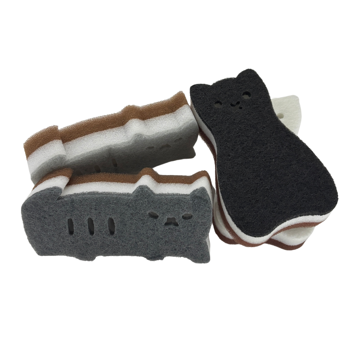 Cat Shaped Kitchen Sponges | Set of 4 | Standing & Lounging Cats | Black, Gray & White