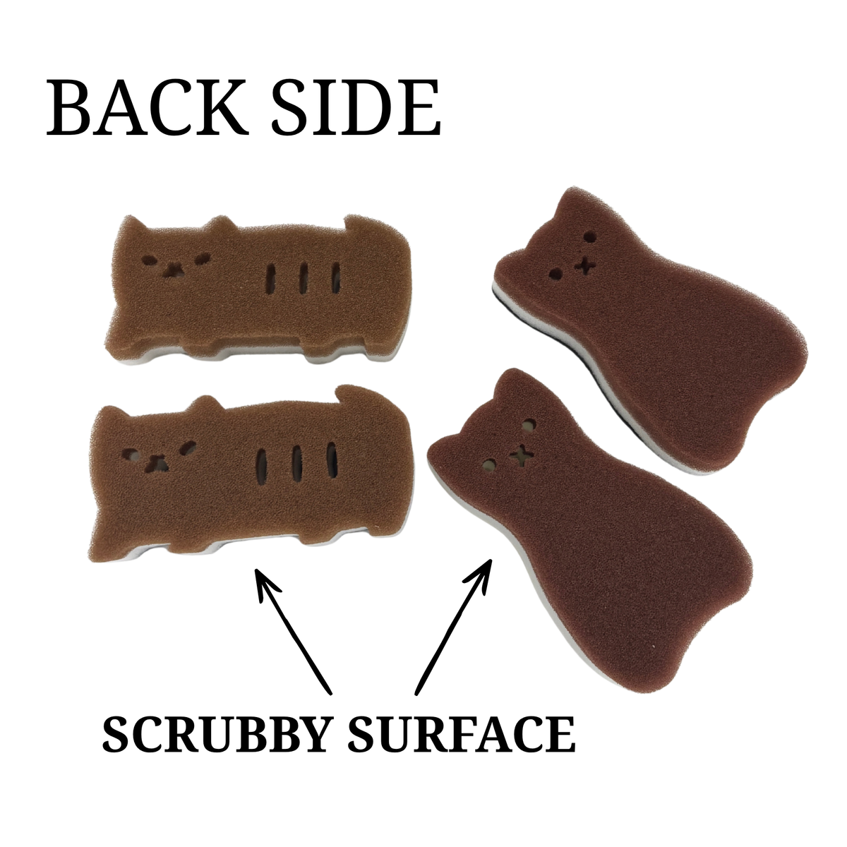 Cat Shaped Kitchen Sponges | Set of 4 | Standing & Lounging Cats | Black, Gray & White