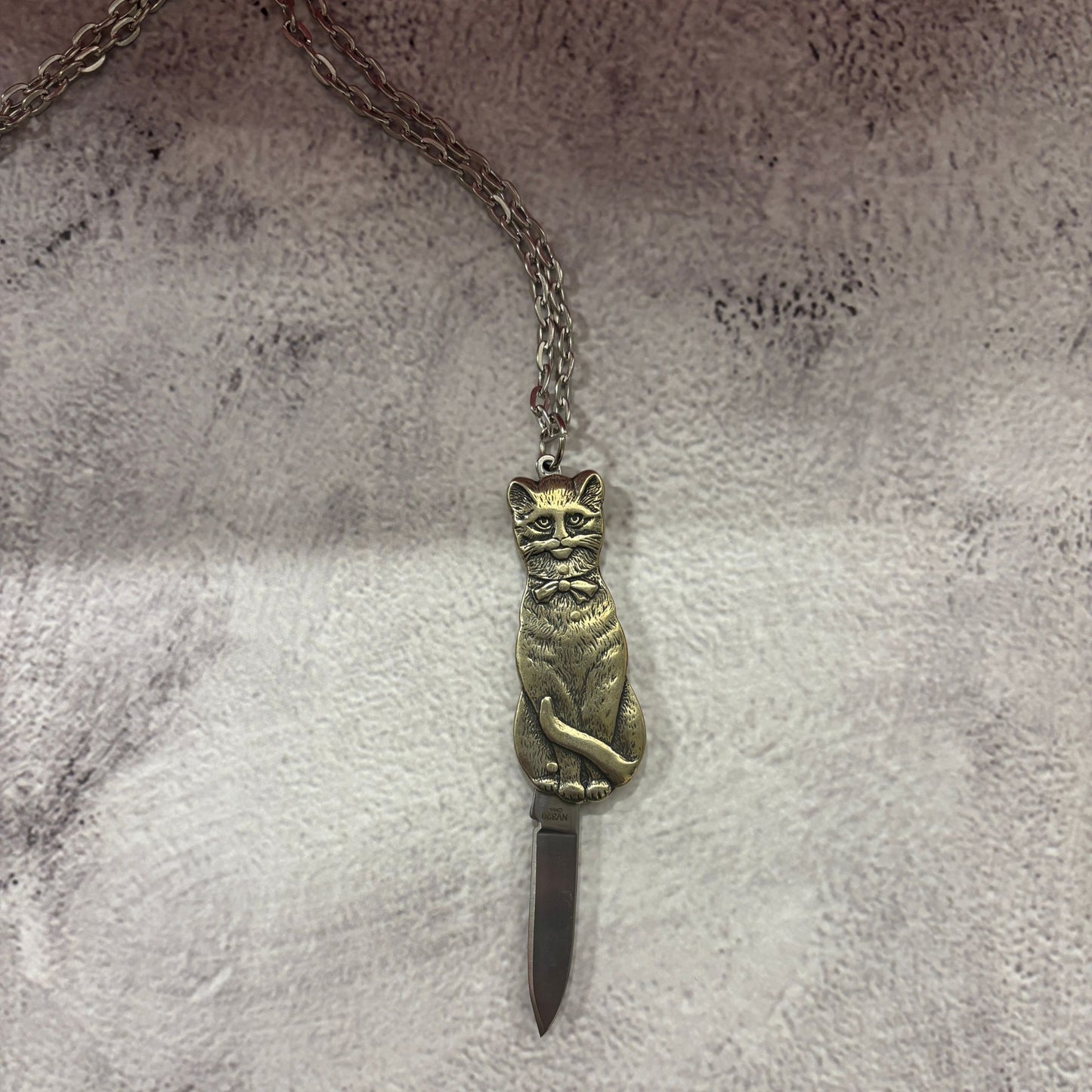 Cat Switchblade Necklace | Vintage Cat Knife Pendant