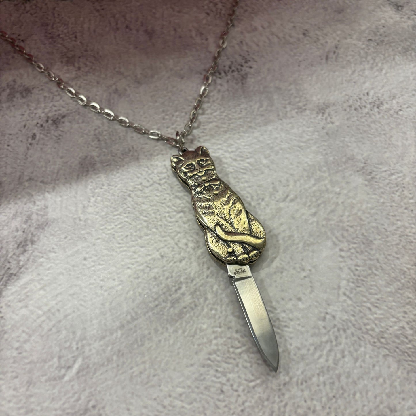 Cat Switchblade Necklace | Vintage Cat Knife Pendant