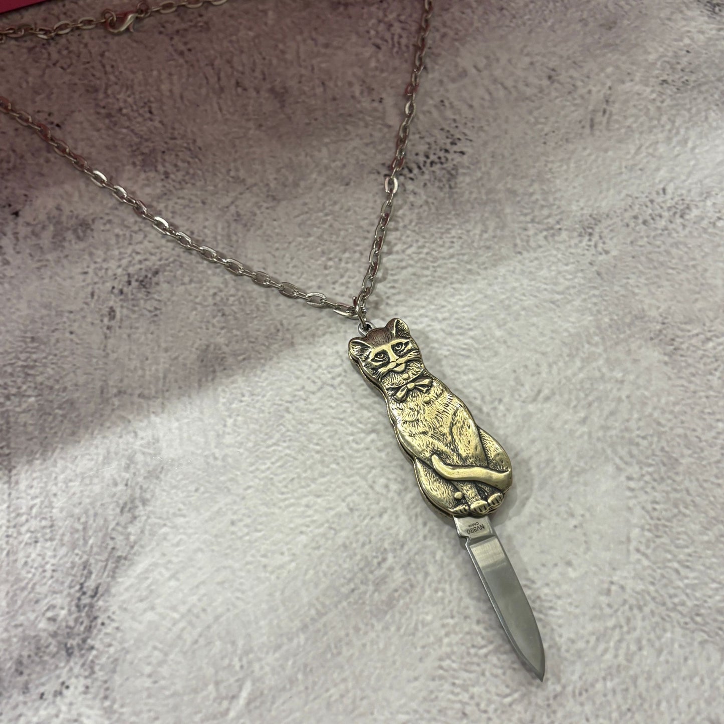 Cat Switchblade Necklace | Vintage Cat Knife Pendant